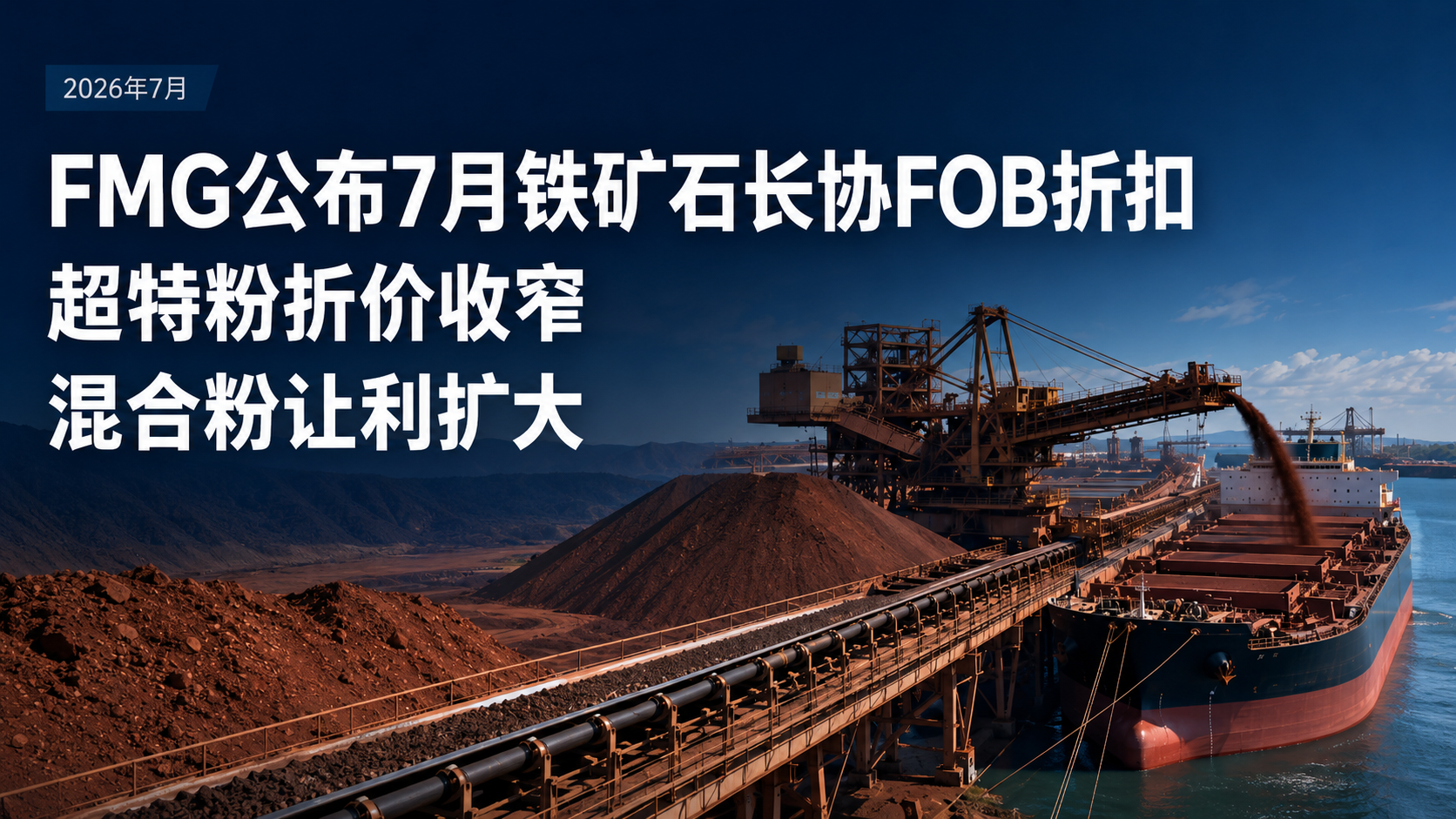 FMG公布7月铁矿石长协FOB折扣:品种分化加剧,超特粉折价收窄、混合粉让利扩大