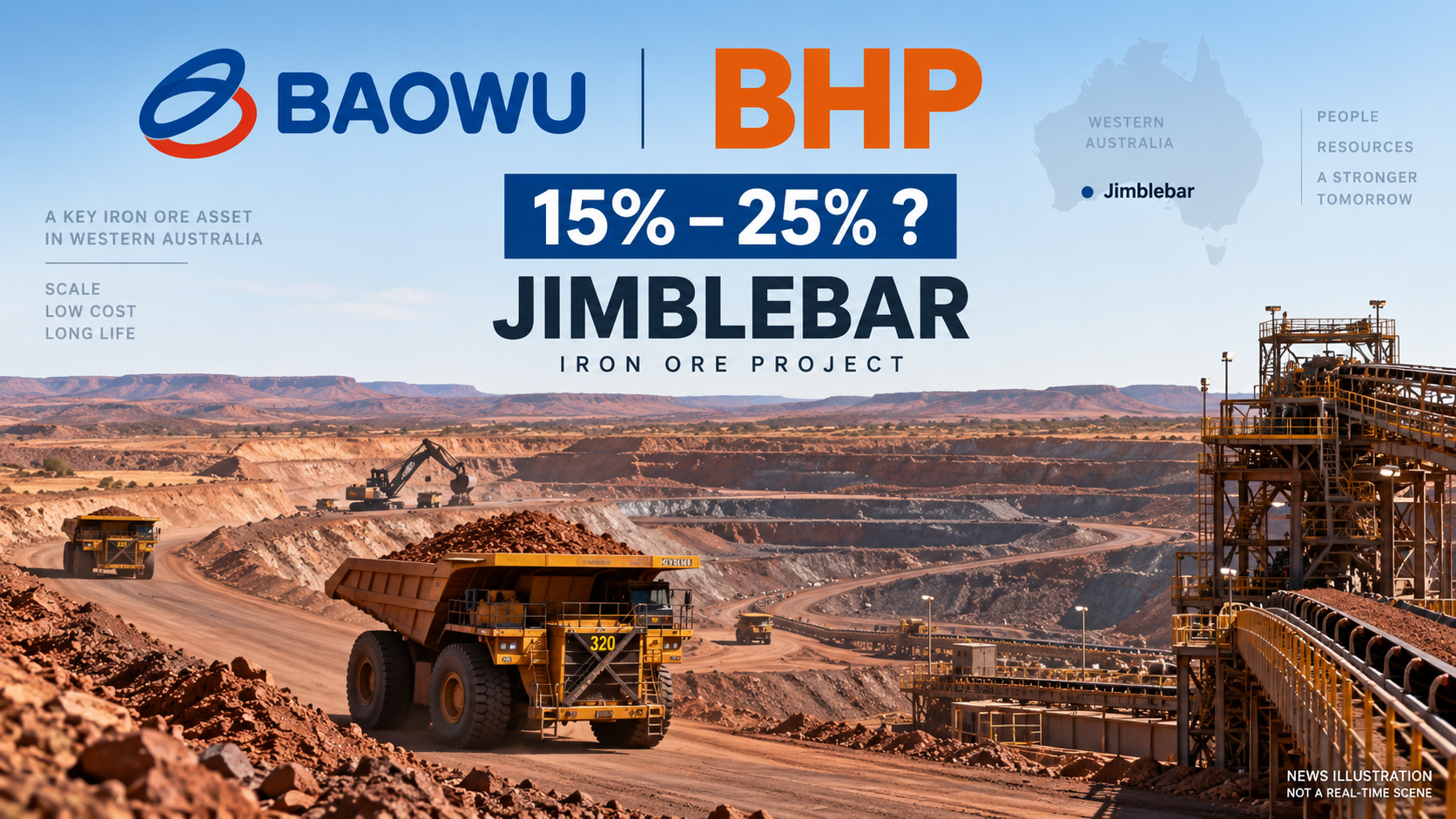 中国宝武据悉考虑收购BHP Jimblebar铁矿15%-25%权益